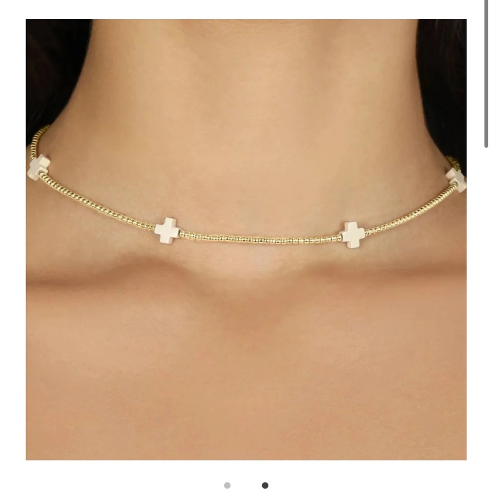 Enewton 15’’ Choker Signature Cross Gold Pattern 2mm bead - white